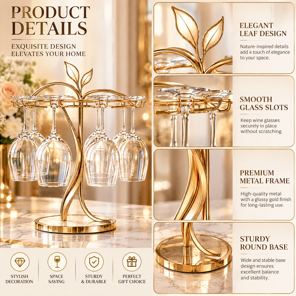 dovelyna™ Gold Wine Glass Holder Rack