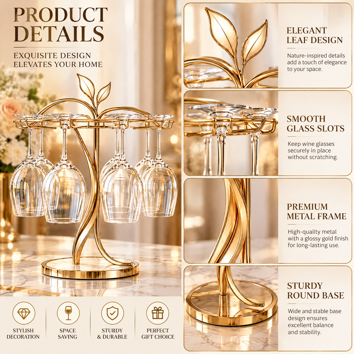 lovelyora™ Gold Wine Glass Holder Rack