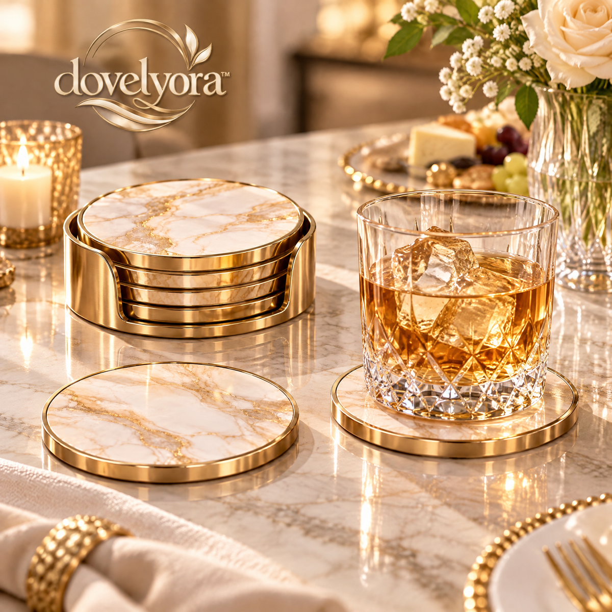 dovelyna™ Marble Gold Edge Coasters Set