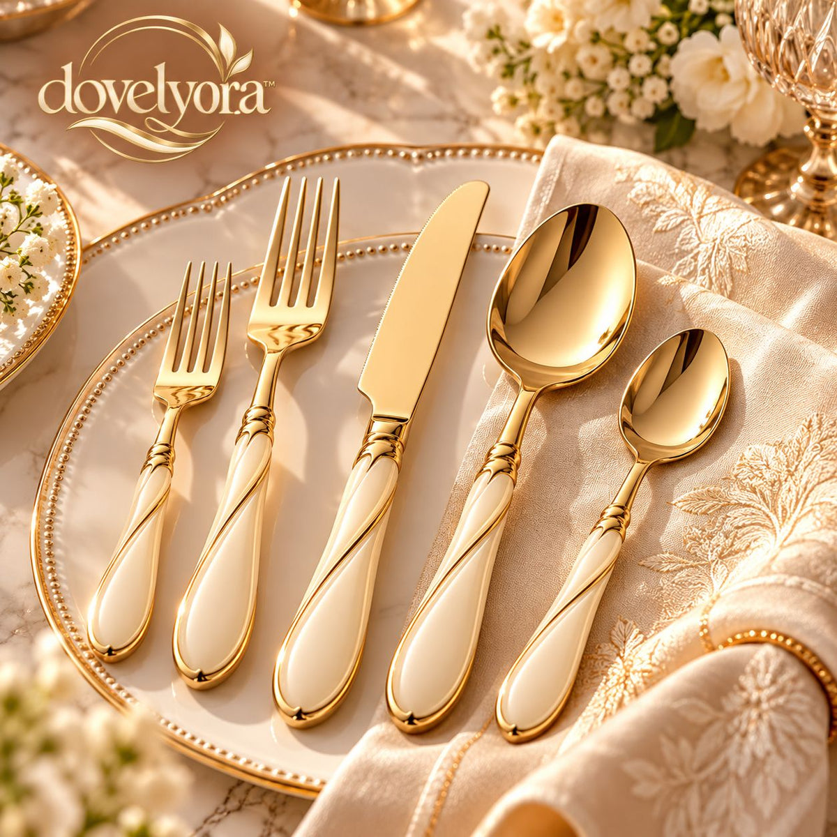 lovelyora™ Champagne Gold Flatware Set