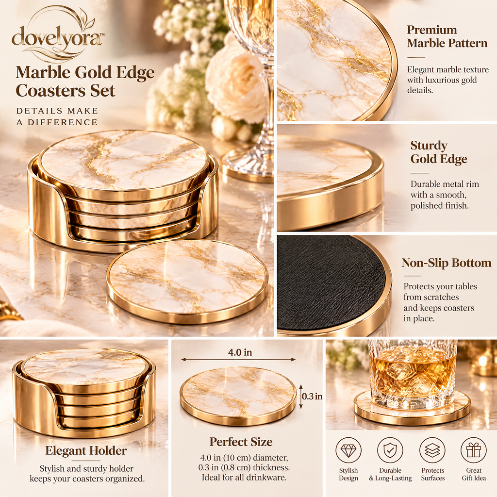 dovelyna™ Marble Gold Edge Coasters Set