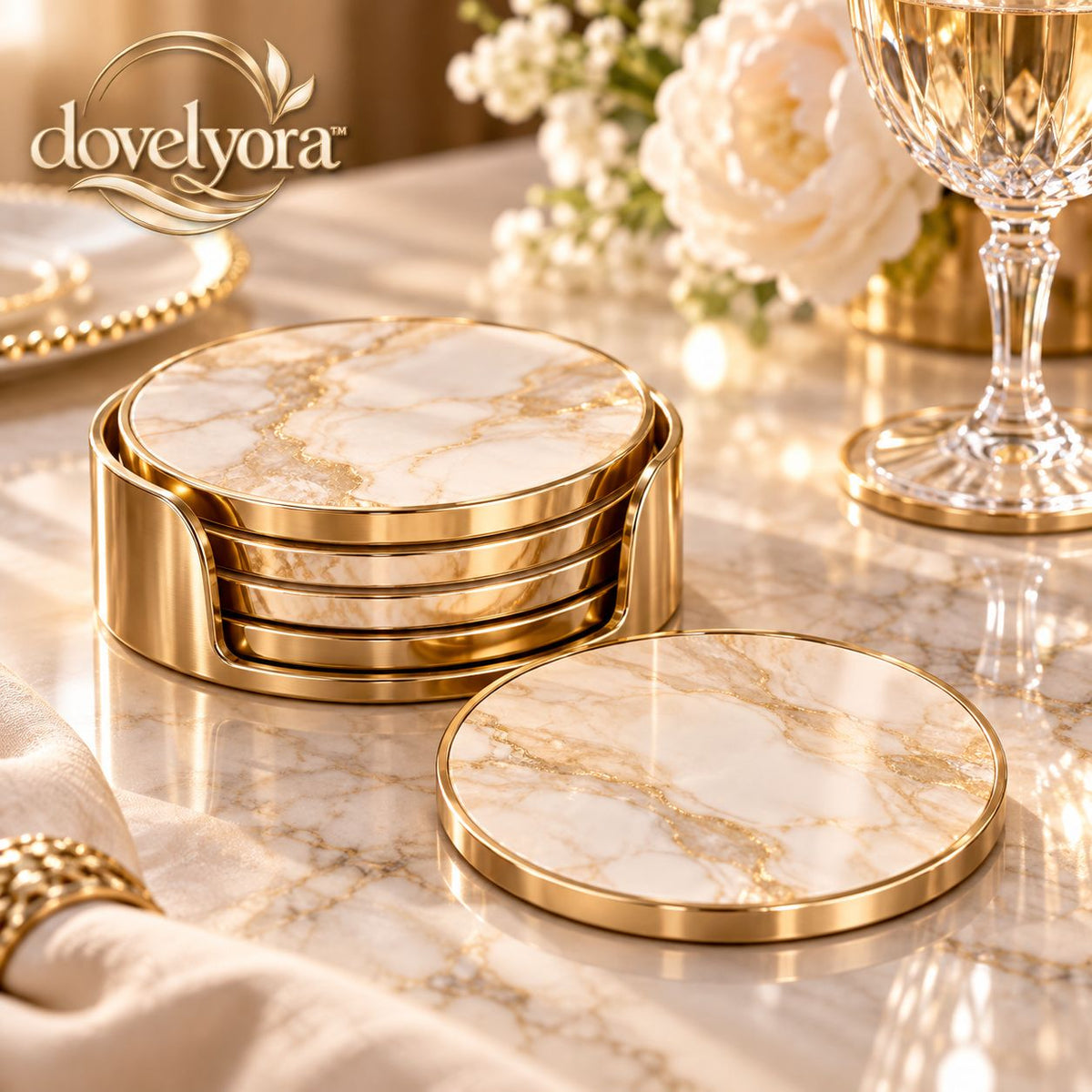 dovelyna™ Marble Gold Edge Coasters Set